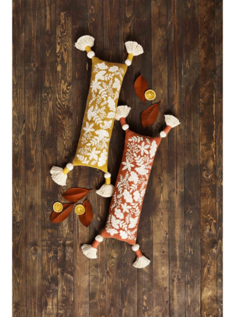 Mud Pie 2 Rust Color Leaf Long Pillows OR 2 Mustard Color Long Pillows NWT